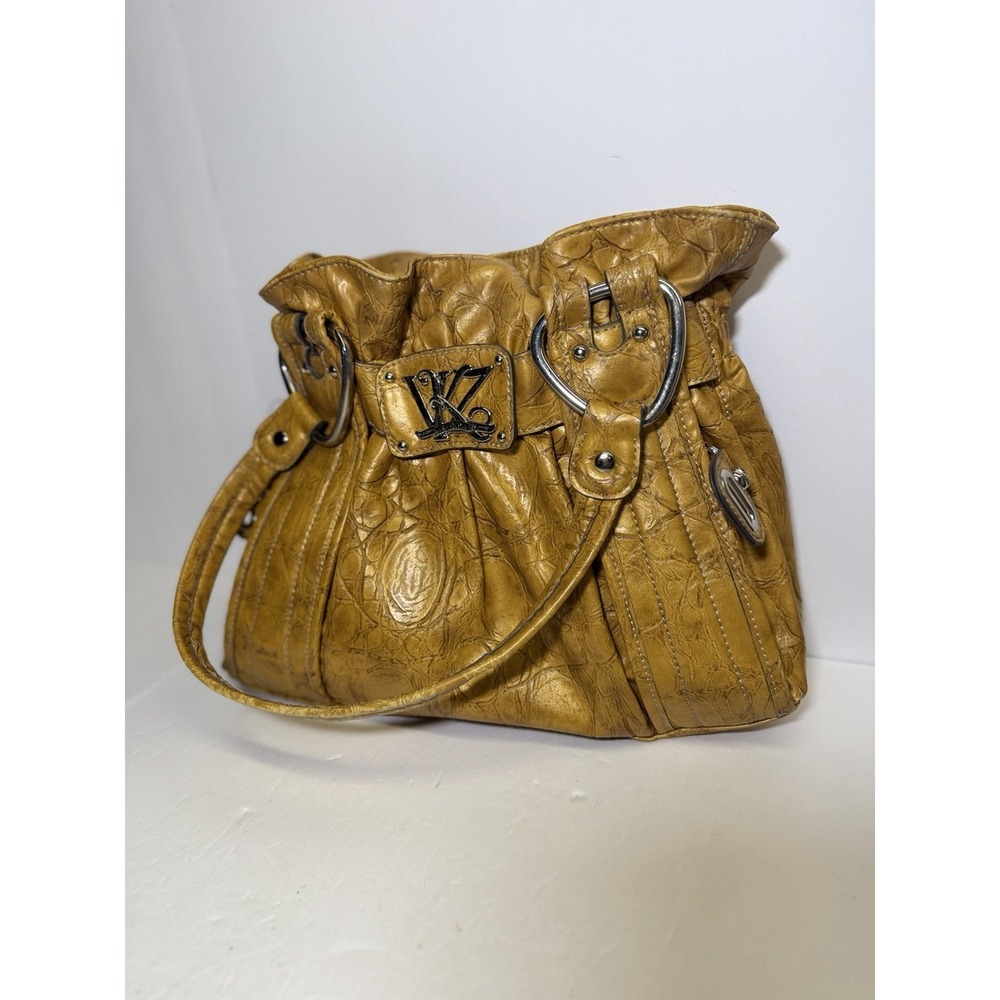 Kathy Van Zeeland Y2K Gold Reptile Embossed Silver Accents Shoulder BoHo Purse